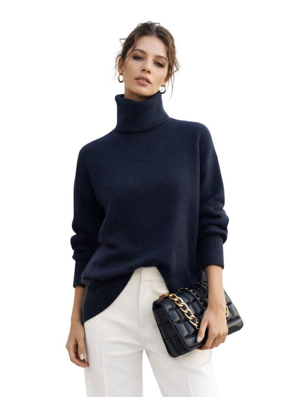 NWT H&M Soft Black Oversized Turtleneck Sweater Tunic Size S Recycled Wool Blend